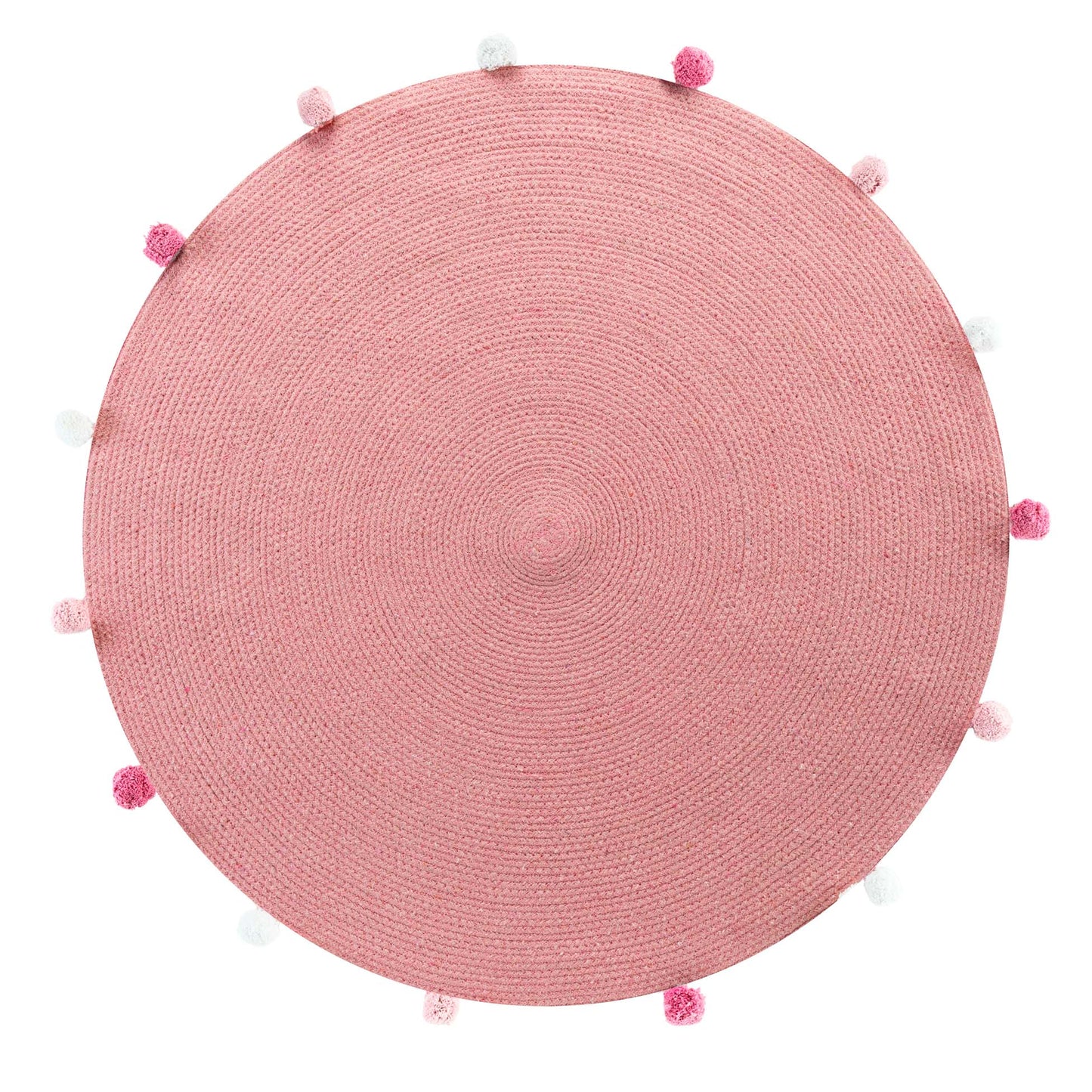 TAPPETO ROTONDO 90 CM PER CAMERETTA CON POMPOM PARTY ROSA