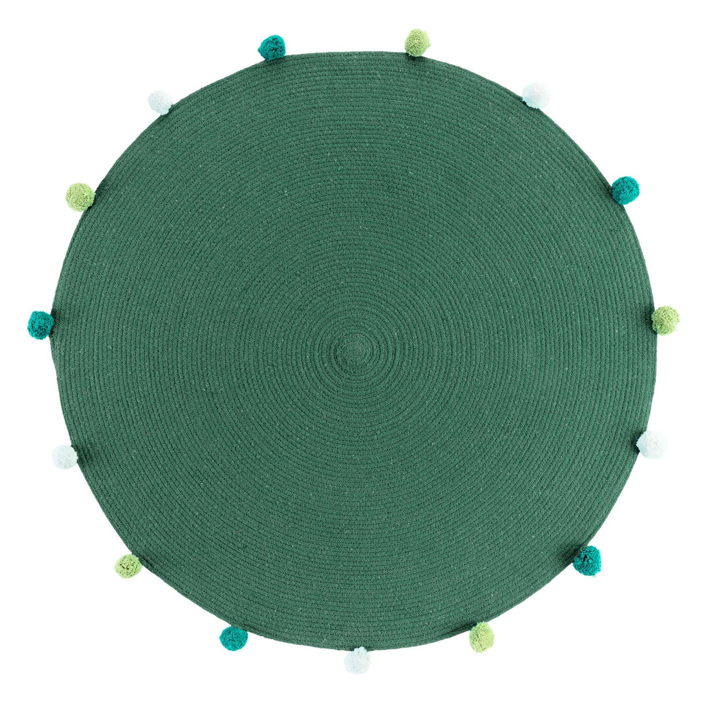 TAPPETO ROTONDO 90 CM PER CAMERETTA CON POMPOM PARTY VERDE