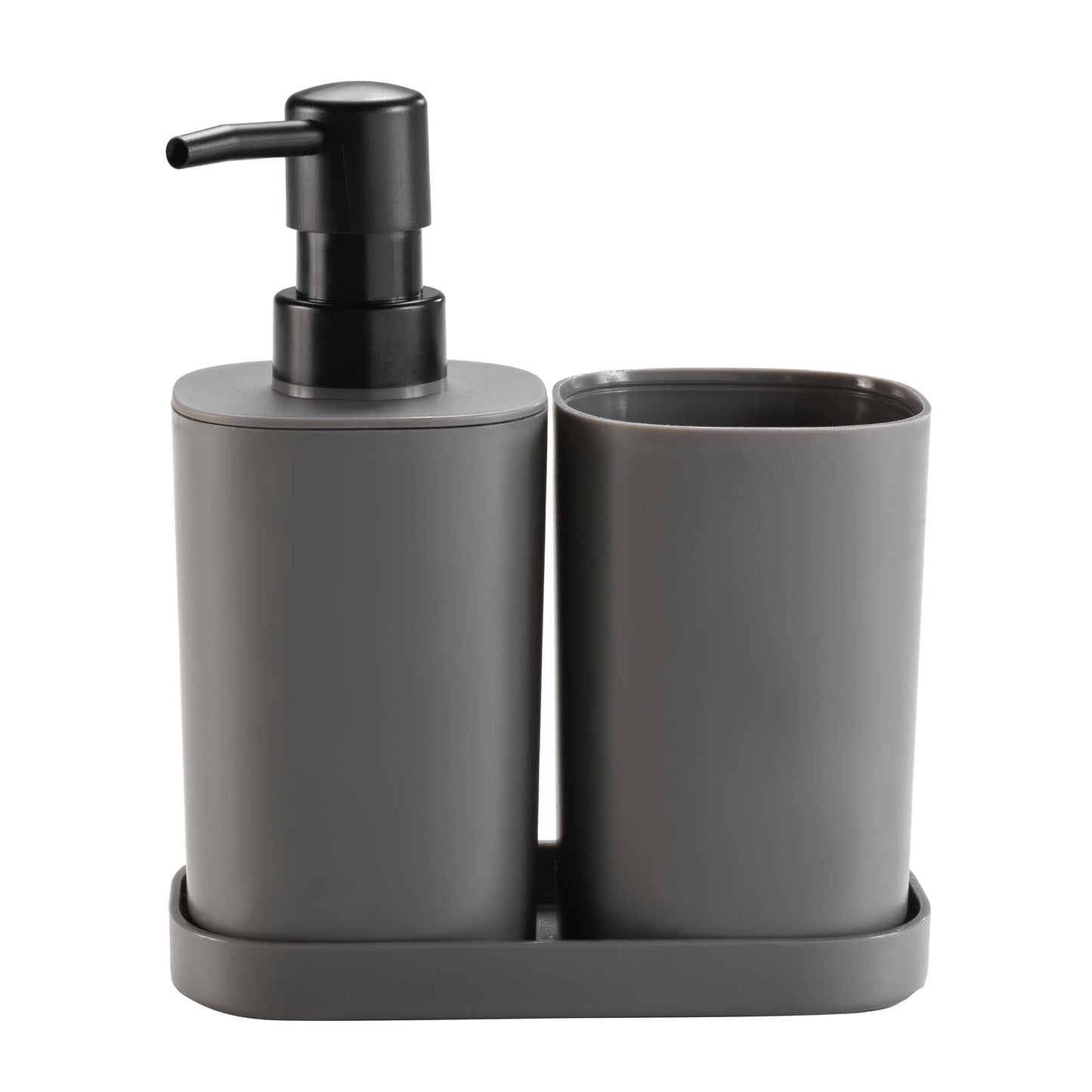 DISTRIBUTEUR DE SAVON + VERRE À BROSSE À DENTS + PORTE-SAVON EN PLASTIQUE ANTHRACITE