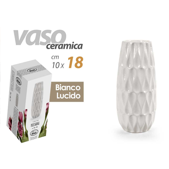 VASO CERAMICA BIANCO LUCIDO H 18 CM