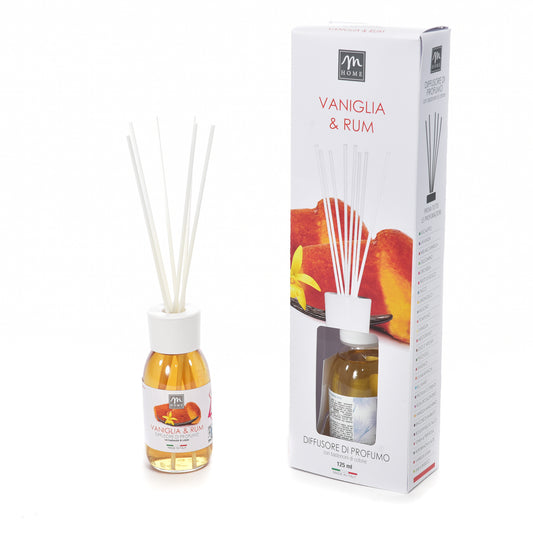 DIFFUSORE DI PROFUMO CON BASTONCINI DI COTONE "BOUQUET" 125 ML VANIGLIA & RUM