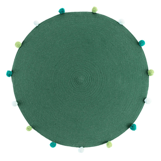 TAPIS CHAMBRE ENFANT ROND 90CM AVEC POMPON DE FÊTE VERT