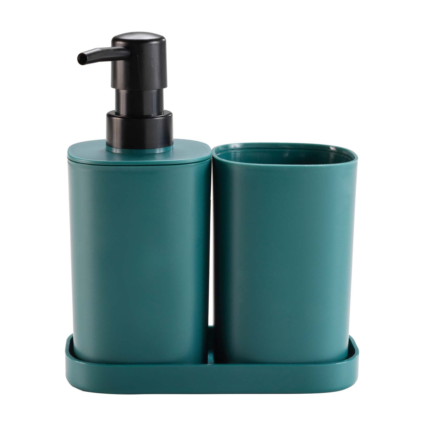 DISTRIBUTEUR DE SAVON + VERRE À BROSSE À DENTS + PORTE-SAVON EN PLASTIQUE ÉMERAUDE