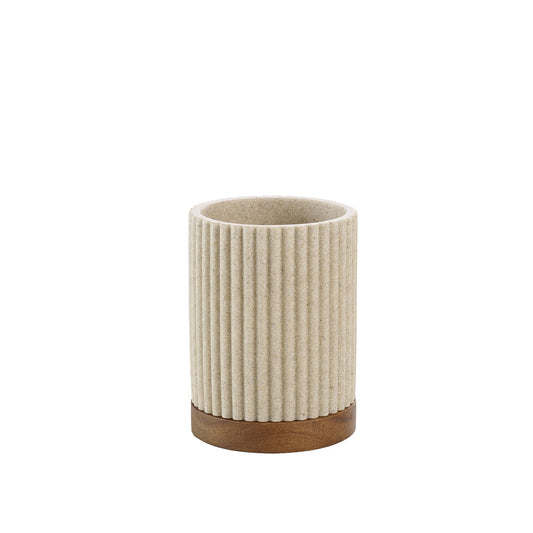 ZAHNBÜRSTENGLAS AUS POLYRESIN UND AKAZIE BEIGE NIAGARA
