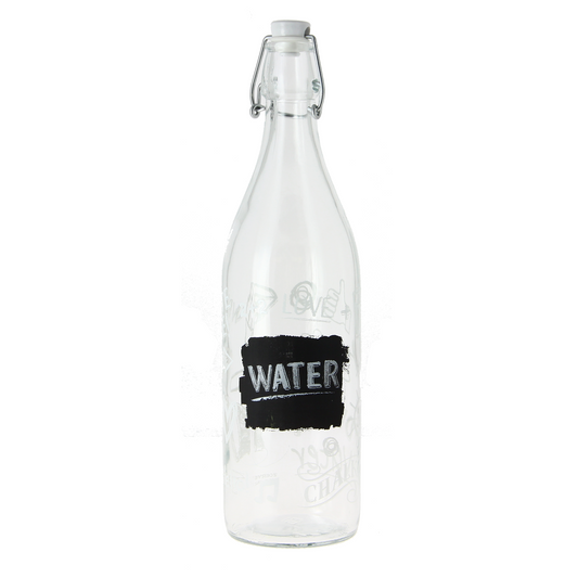 LORY 1LT GLASFLASCHE MIT WEISSEM KAPPE-SCHWARZEM