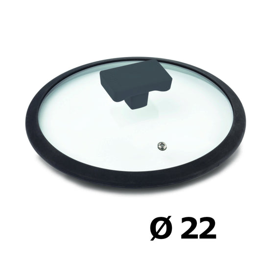 COPERCHIO VETRO E MANIGLIA IN SILICONE DIAMETRO 22 CM