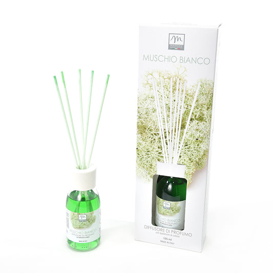 DIFFUSORE DI PROFUMO CON BASTONCINI DI COTONE "BOUQUET" 125 ML MUSCHIO BIANCO