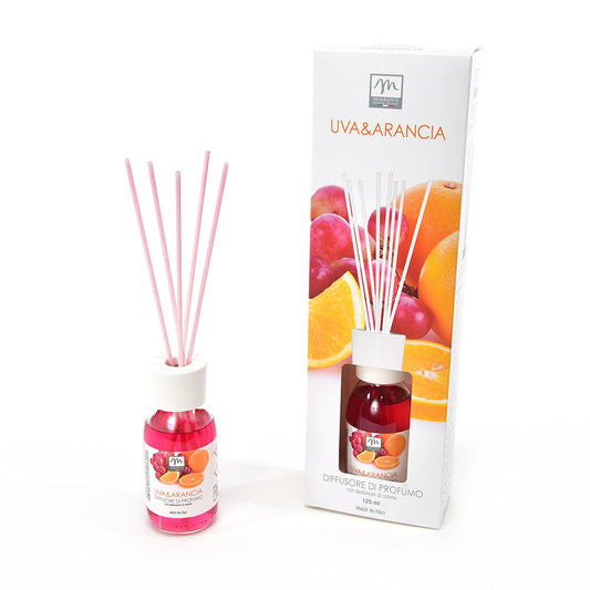 DIFFUSORE DI PROFUMO CON BASTONCINI DI COTONE "BOUQUET" 125 ML UVA & ARANCIA