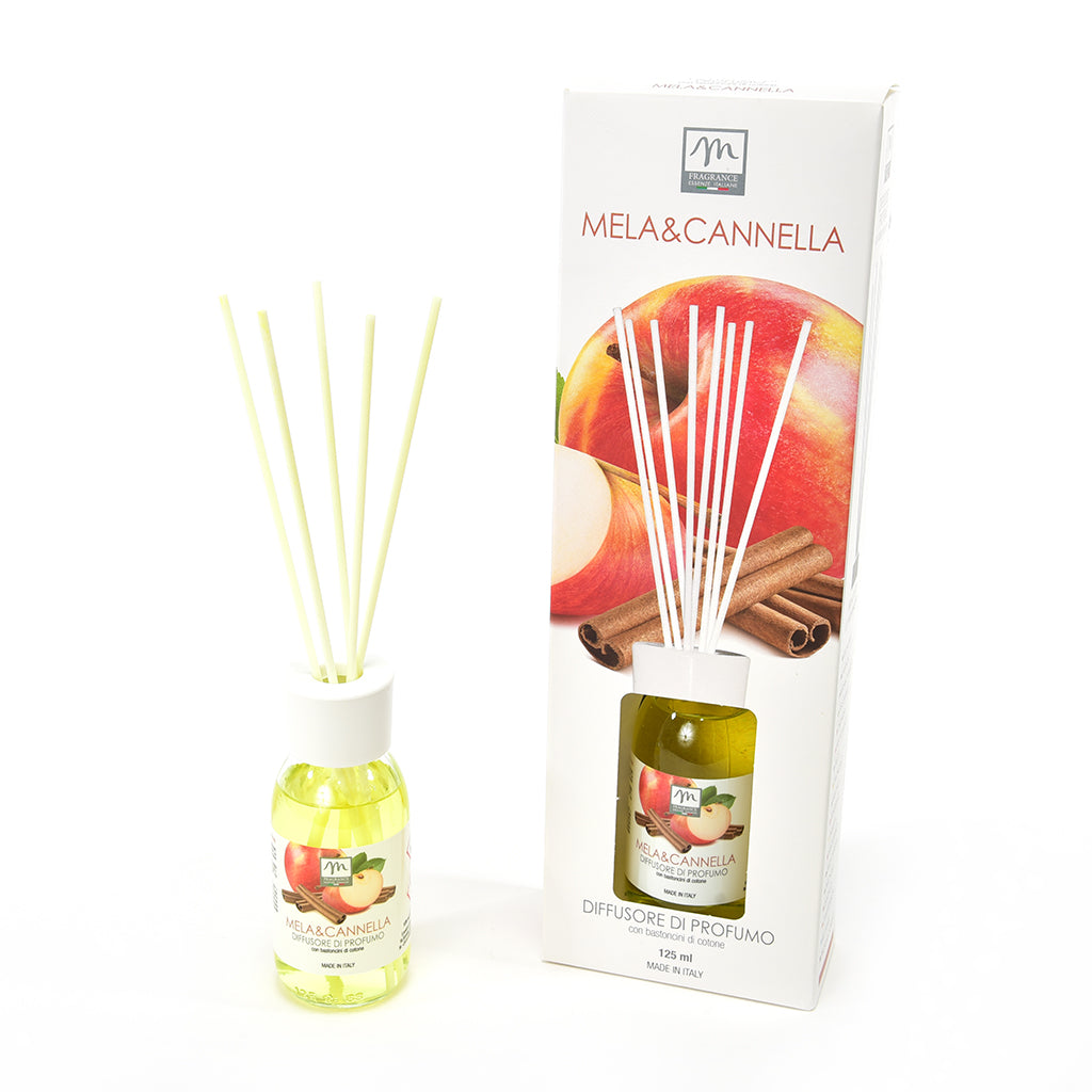 DIFFUSORE DI PROFUMO CON BASTONCINI DI COTONE "BOUQUET" 125 ML MELA E CANNELLA