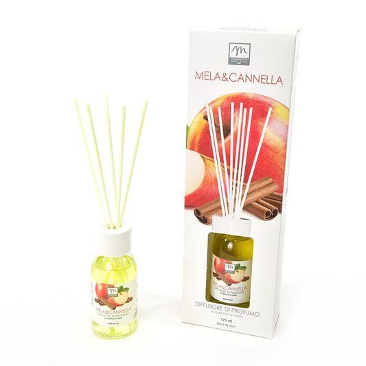 DIFFUSORE DI PROFUMO CON BASTONCINI DI COTONE "BOUQUET" 125 ML MELA E CANNELLA