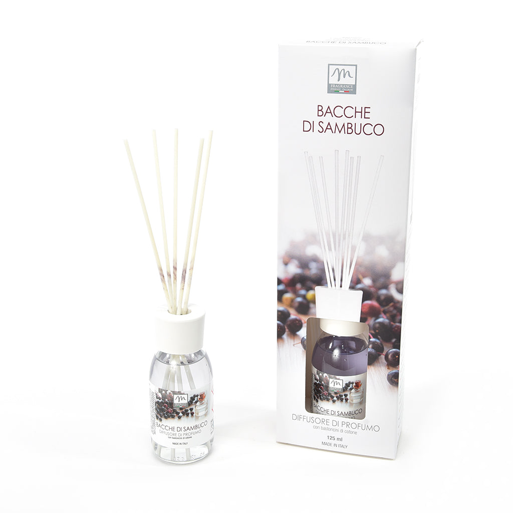 DIFFUSORE DI PROFUMO CON BASTONCINI DI COTONE "BOUQUET" 125 ML BACCHE DI SAMBUCO
