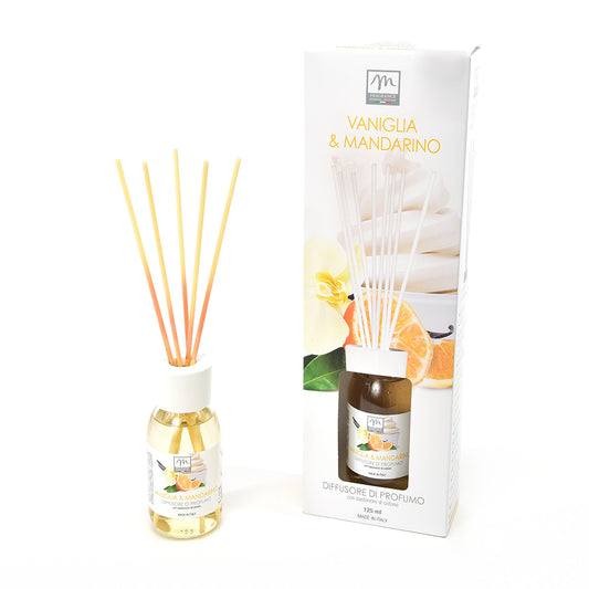 DIFFUSORE DI PROFUMO CON BASTONCINI DI COTONE "BOUQUET" 125 ML VANIGLIA & MANDARINO