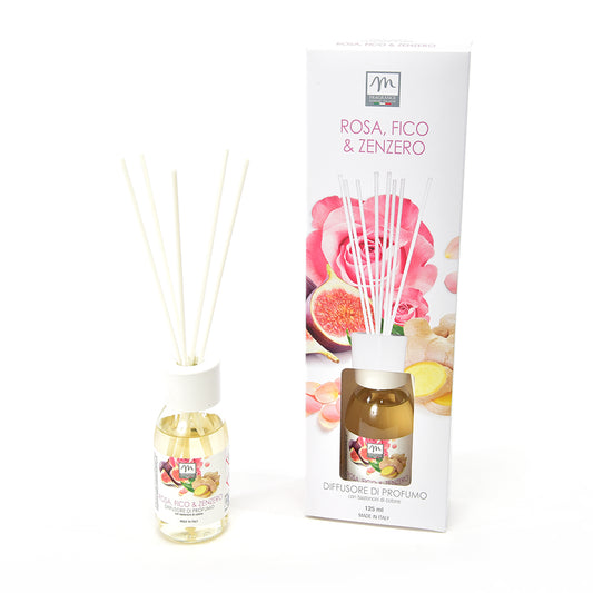 DIFFUSORE DI PROFUMO CON BASTONCINI DI COTONE "BOUQUET" 125 ML FICO, ROSA & ZENZERO