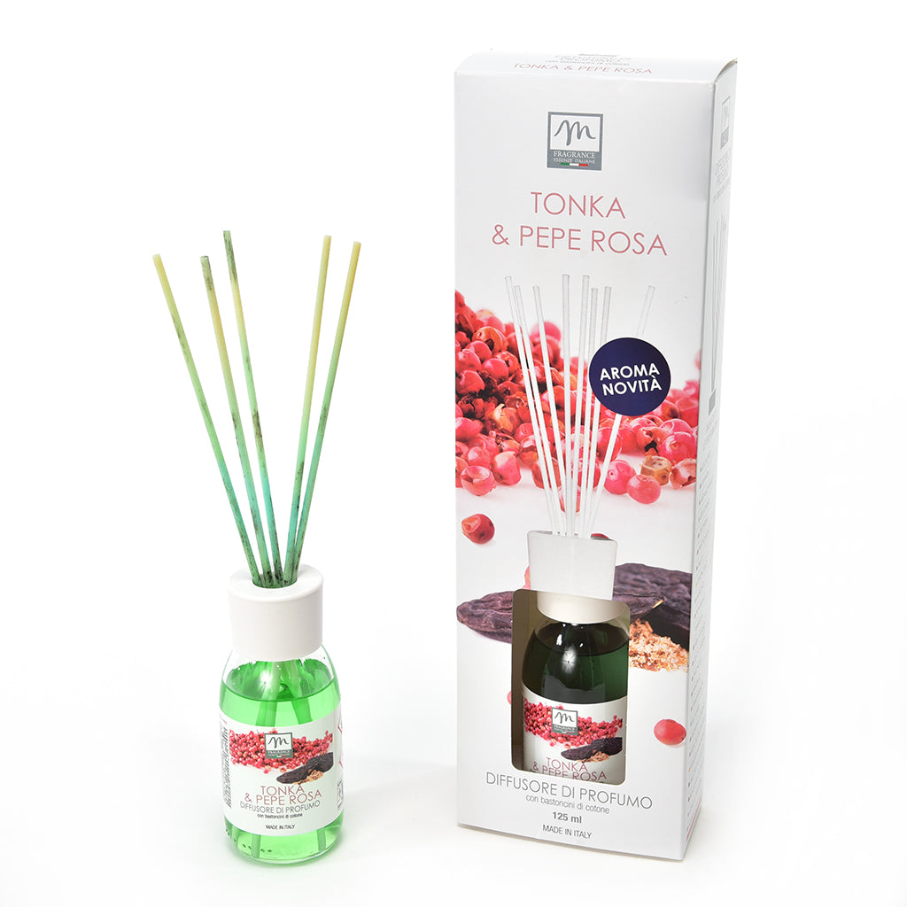 DIFFUSORE DI PROFUMO CON BASTONCINI DI COTONE "BOUQUET" 125 ML TONKA & PEPE ROSA