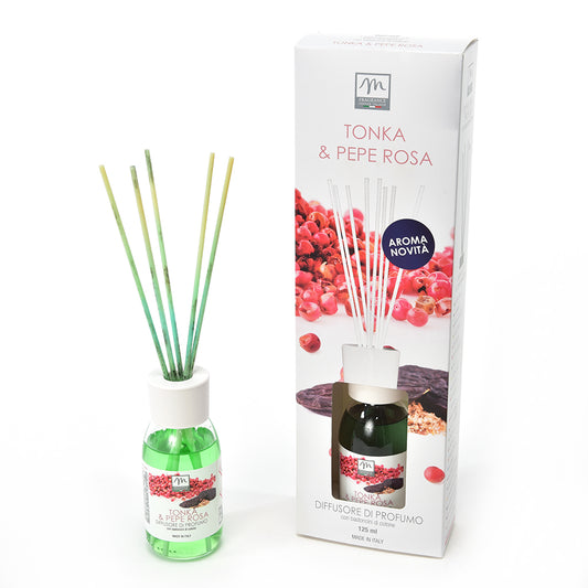 DIFFUSORE DI PROFUMO CON BASTONCINI DI COTONE "BOUQUET" 125 ML TONKA & PEPE ROSA
