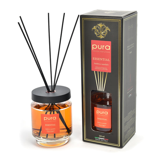 DIFFUSORE DI FRAGRANZA CON BANSTONCINI DI COTONE "LOGAN" 500 ML AMBRA & SANDALO