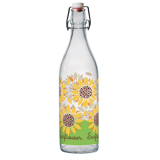 LORY 1LT GLASFLASCHE MIT WEISSEM DEKORVERSCHLUSS SONNIG