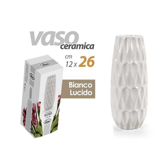 VASE AUS WEISSER KERAMIK GLÄNZEND, H 26 CM