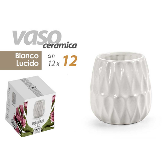VASE AUS WEISSER KERAMIK GLÄNZEND, H 12 CM
