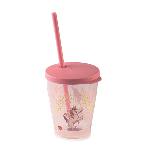 0,385 l Einhorn-Kunststoffglas mit Strohhalm