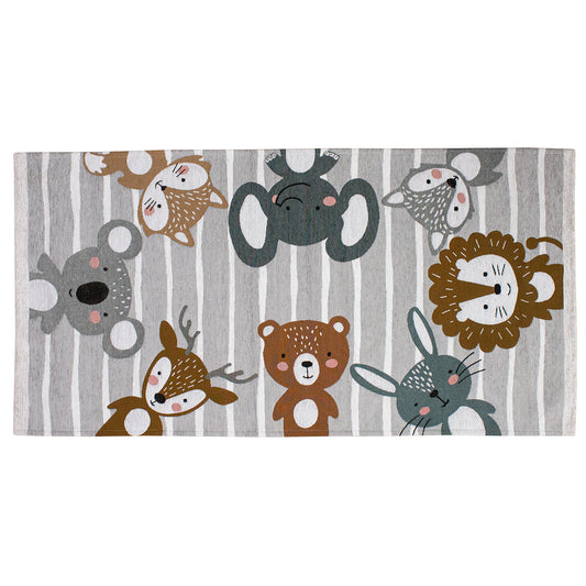 TAPIS 80*150 ENFANTS ANIMAUX GRIS