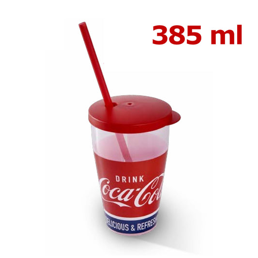 0,385 l Kunststoffglas Coca Cola mit Strohhalm