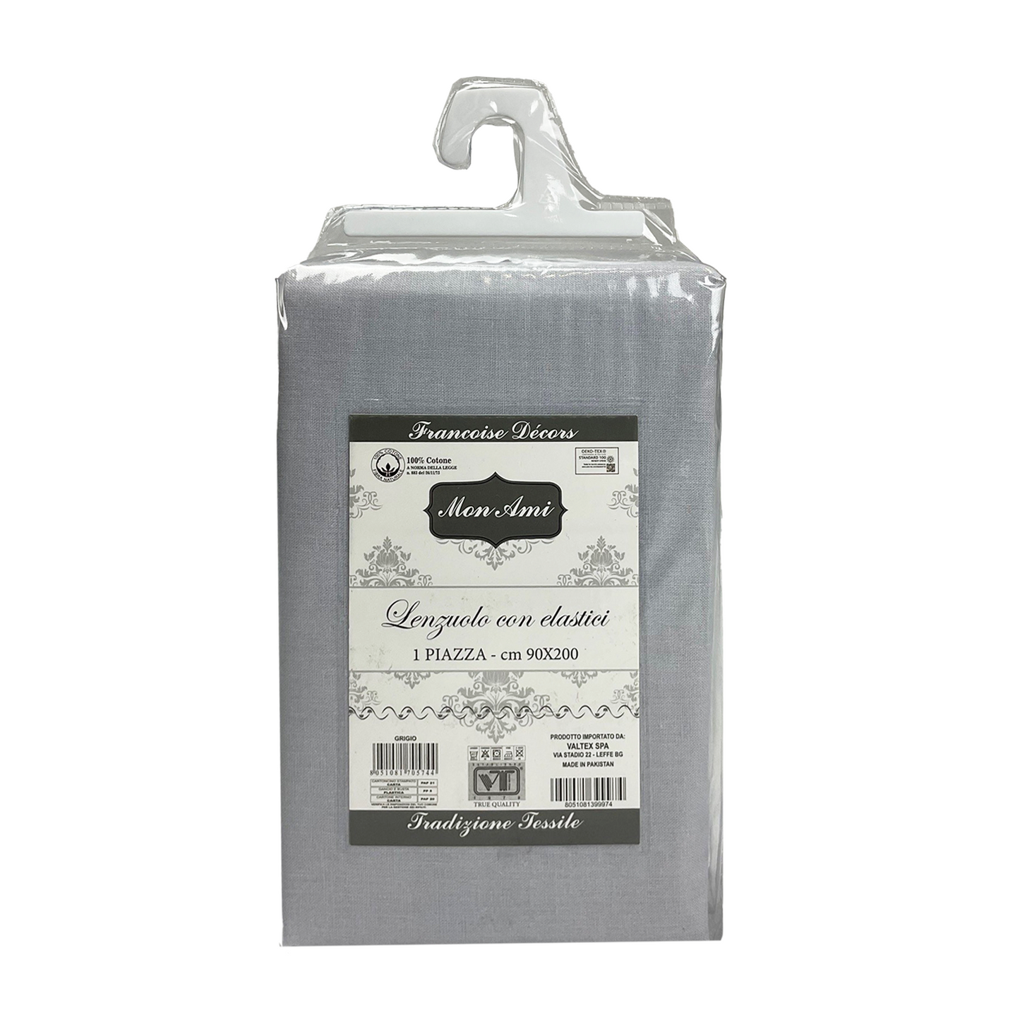 LENZUOLA CON ANGOLI SINGOLO COTONE MON AMI GRIGIO