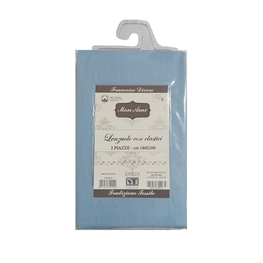 LENZUOLA CON ANGOLI MATRIMONIALE COTONE MON AMI AZZURRO