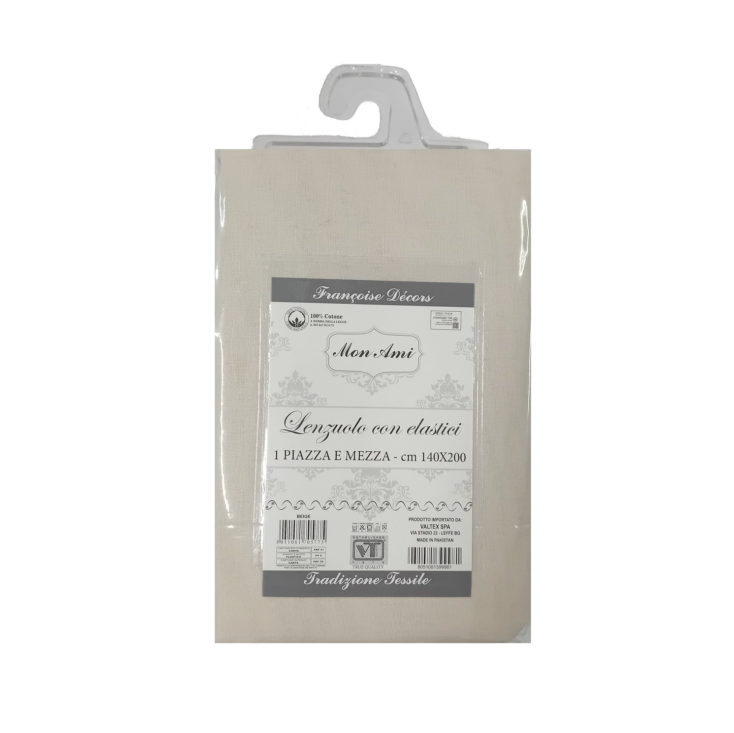 LENZUOLA CON ANGOLI 1 PIAZZA E MEZZA COTONE MON AMI BEIGE