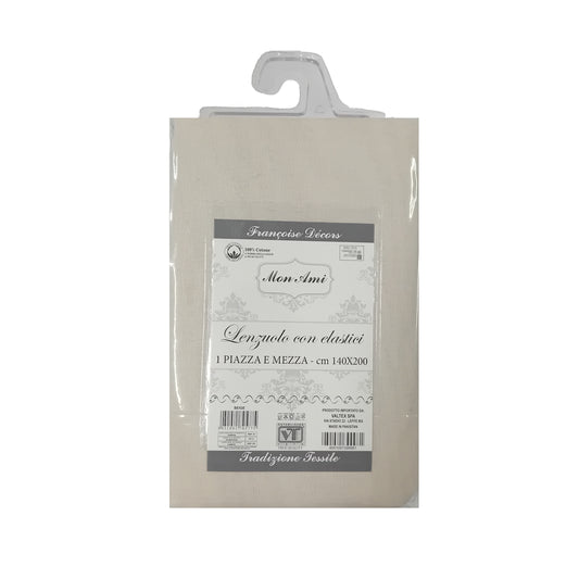 LENZUOLA CON ANGOLI 1 PIAZZA E MEZZA COTONE MON AMI BEIGE