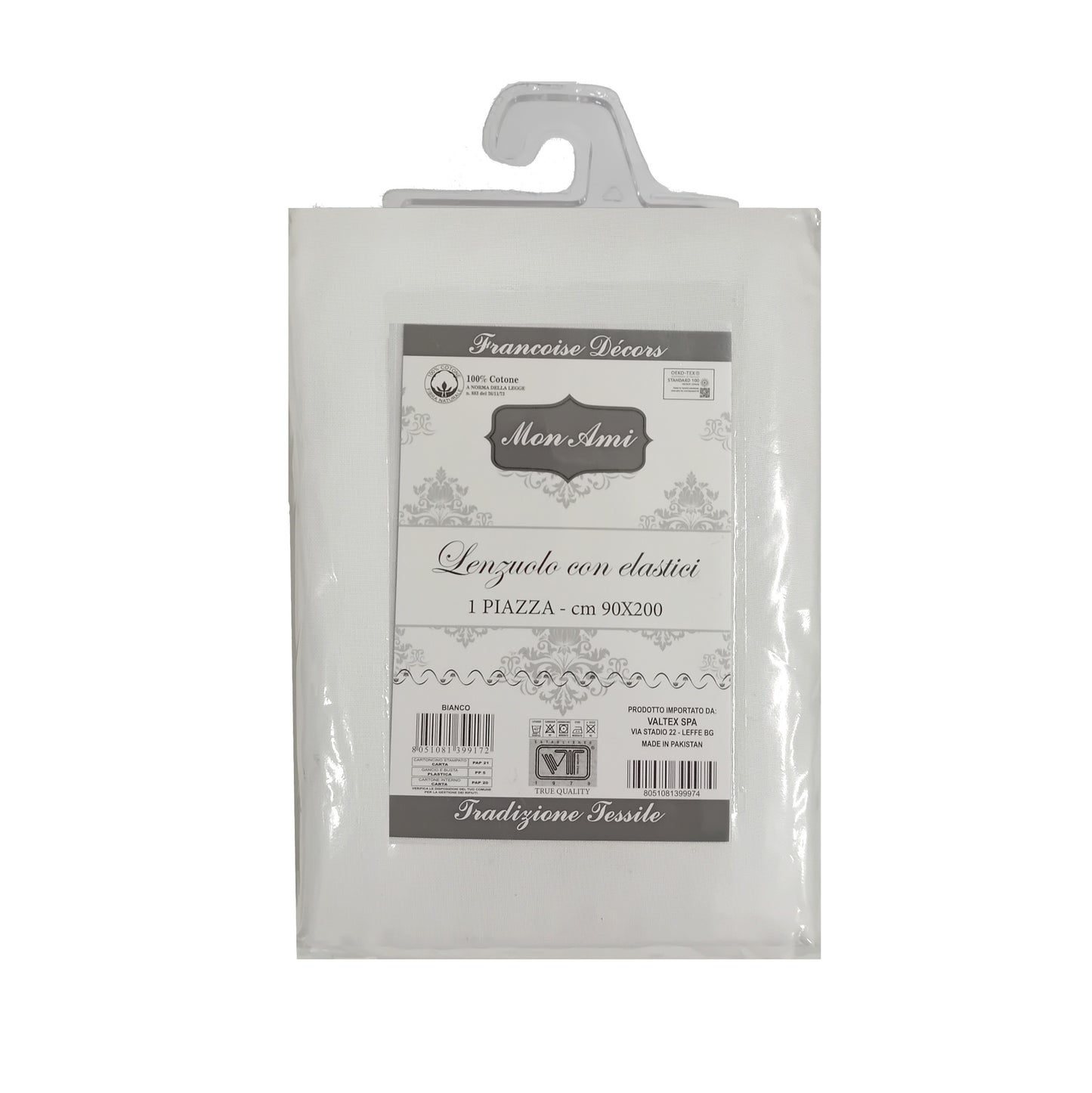 LENZUOLA CON ANGOLI SINGOLO COTONE MON AMI BIANCO