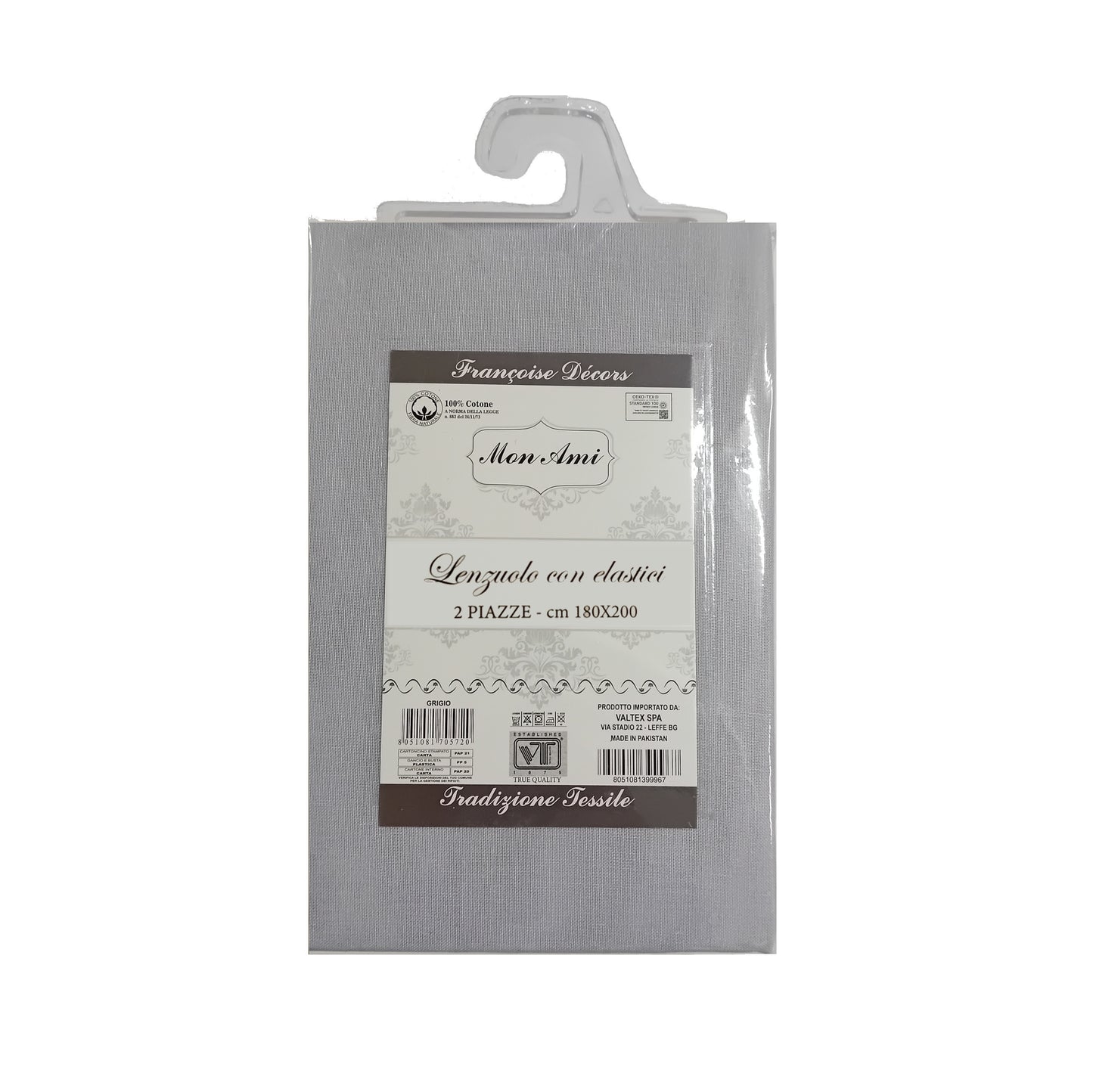 LENZUOLA CON ANGOLI MATRIMONIALE COTONE MON AMI GRIGIO