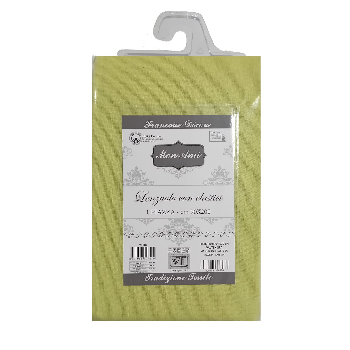 LENZUOLA CON ANGOLI SINGOLO COTONE MON AMI VERDE