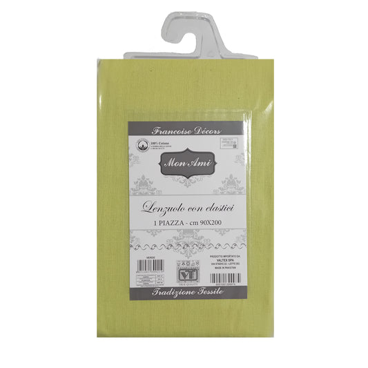 LENZUOLA CON ANGOLI SINGOLO COTONE MON AMI VERDE
