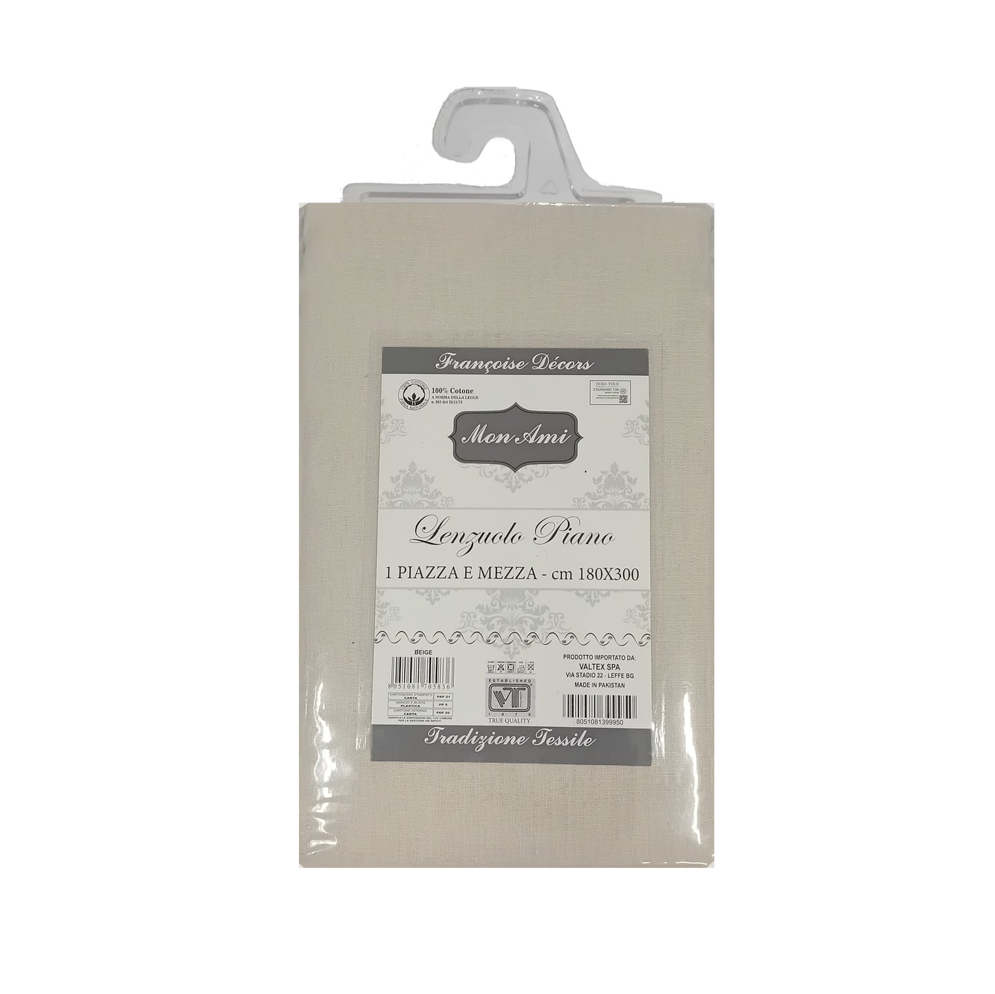 LENZUOLA PIANO PIAZZA E MEZZA COTONE MON AMI BEIGE