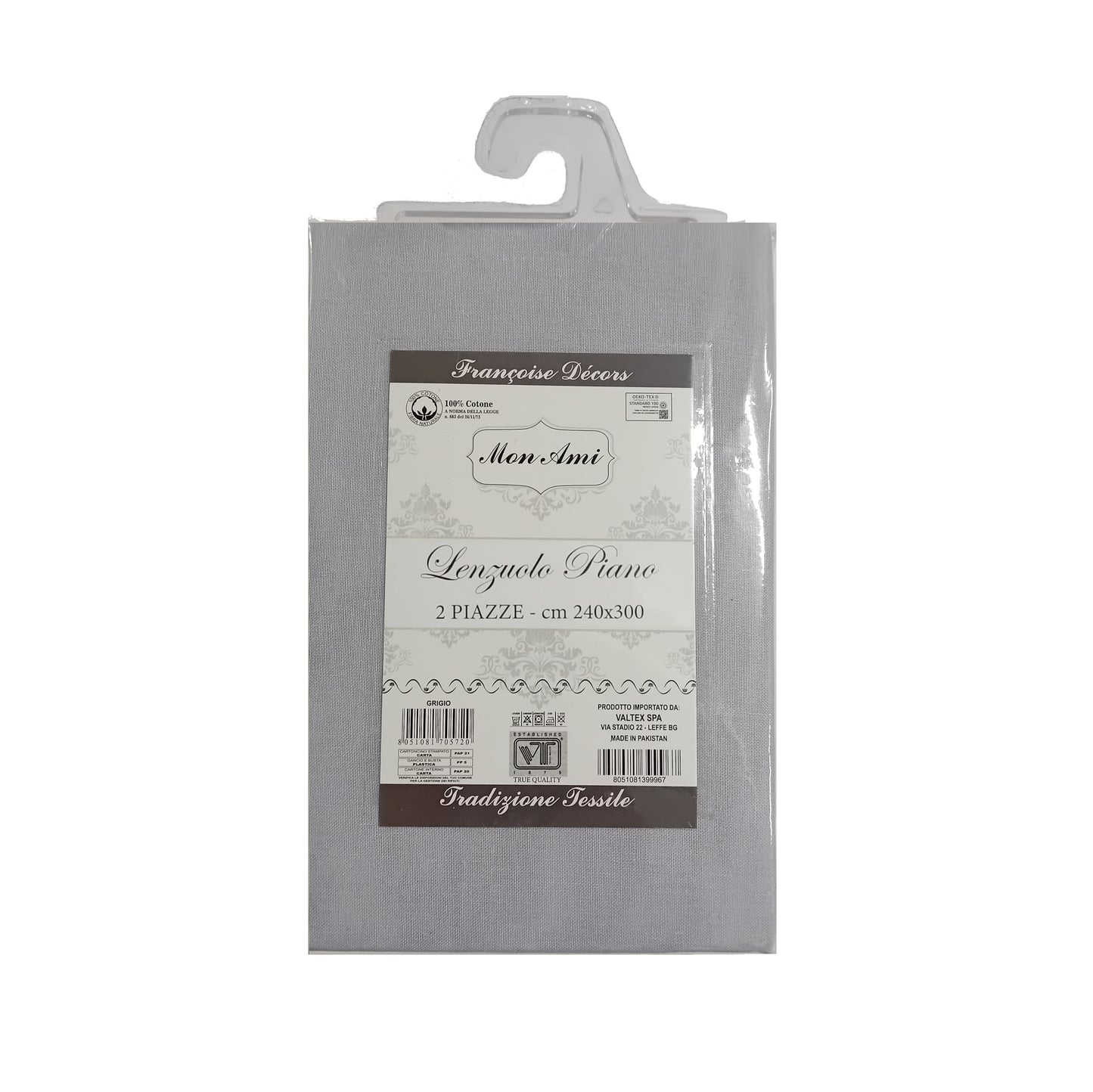 LENZUOLA PIANO MATRIMONIALE COTONE MON AMI GRIGIO